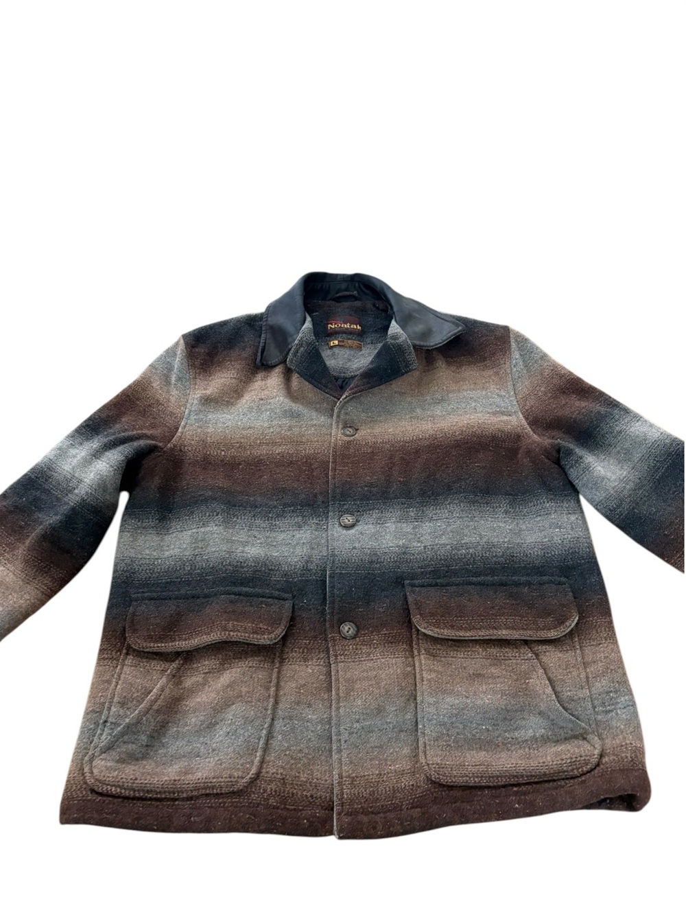 Vintage Noatak Wool Ombre Gradient Jacket Leather Collar Men's Large GUC